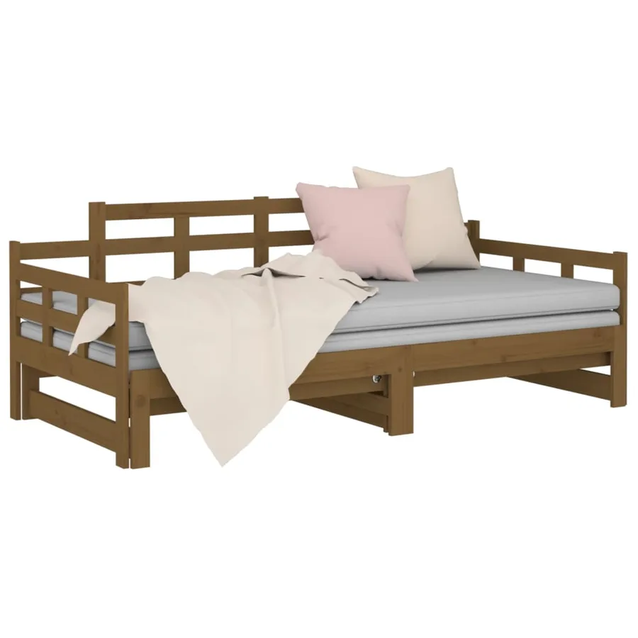 Lit coulissant sans matelas marron miel 2x(90x190) cm - 6
