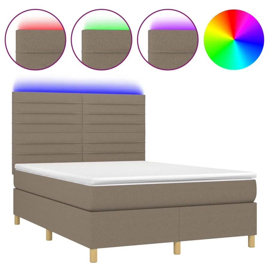 Sommier à lattes de lit et matelas et LED Taupe 140x200cm Tissu - 2