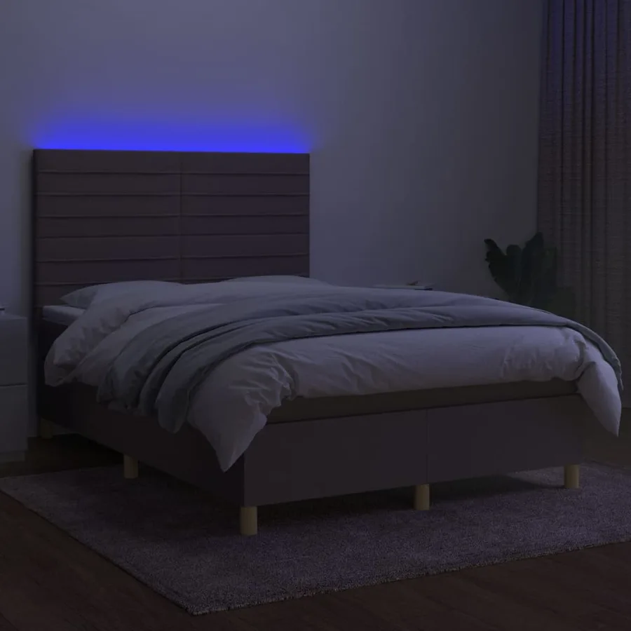 Sommier à lattes de lit et matelas et LED Taupe 140x200cm Tissu - 4