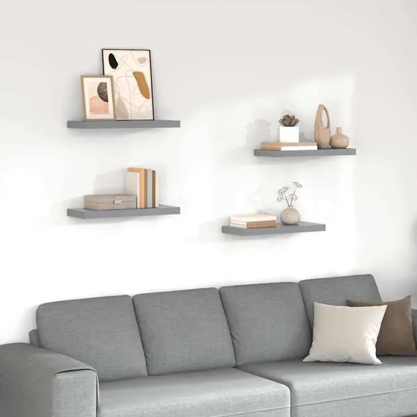Étagères murales flottantes 4 pcs Gris 60x23,5x3,8 cm MDF