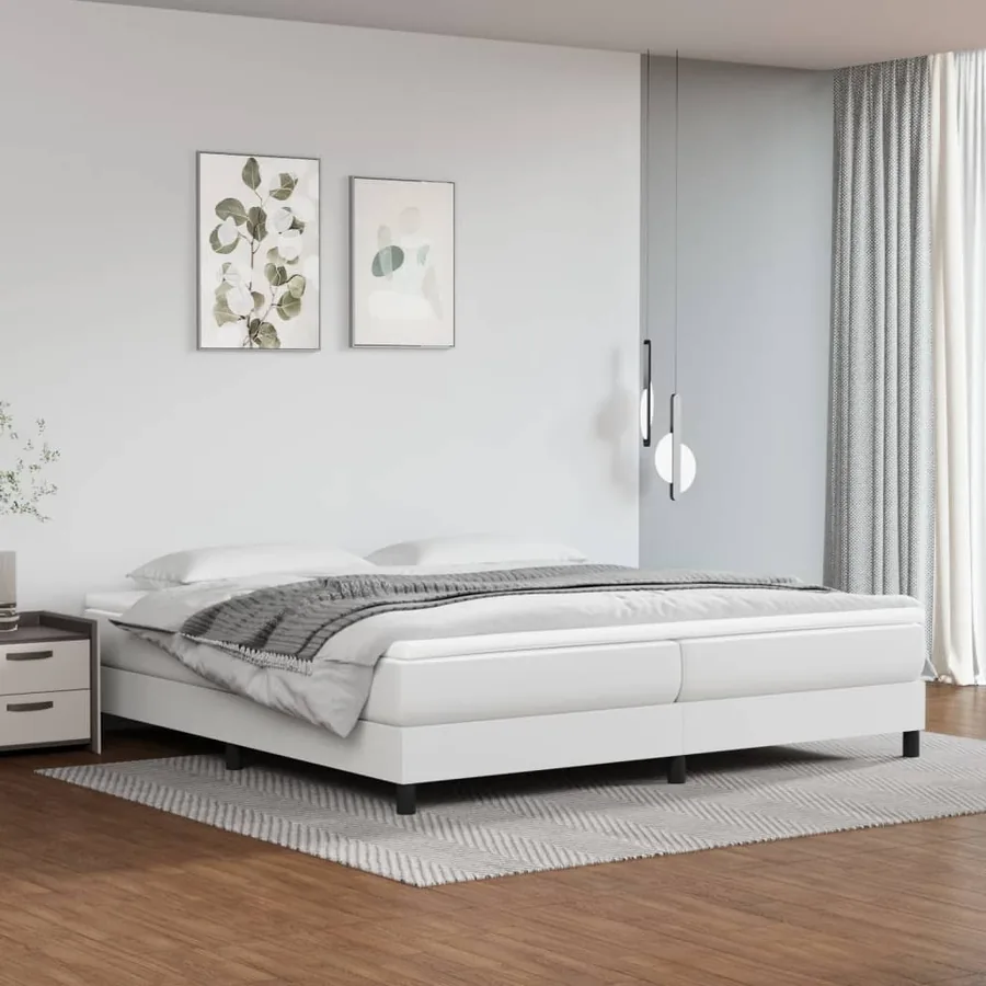 Sommier à lattes de lit avec matelas Blanc 200x200cm Similicuir