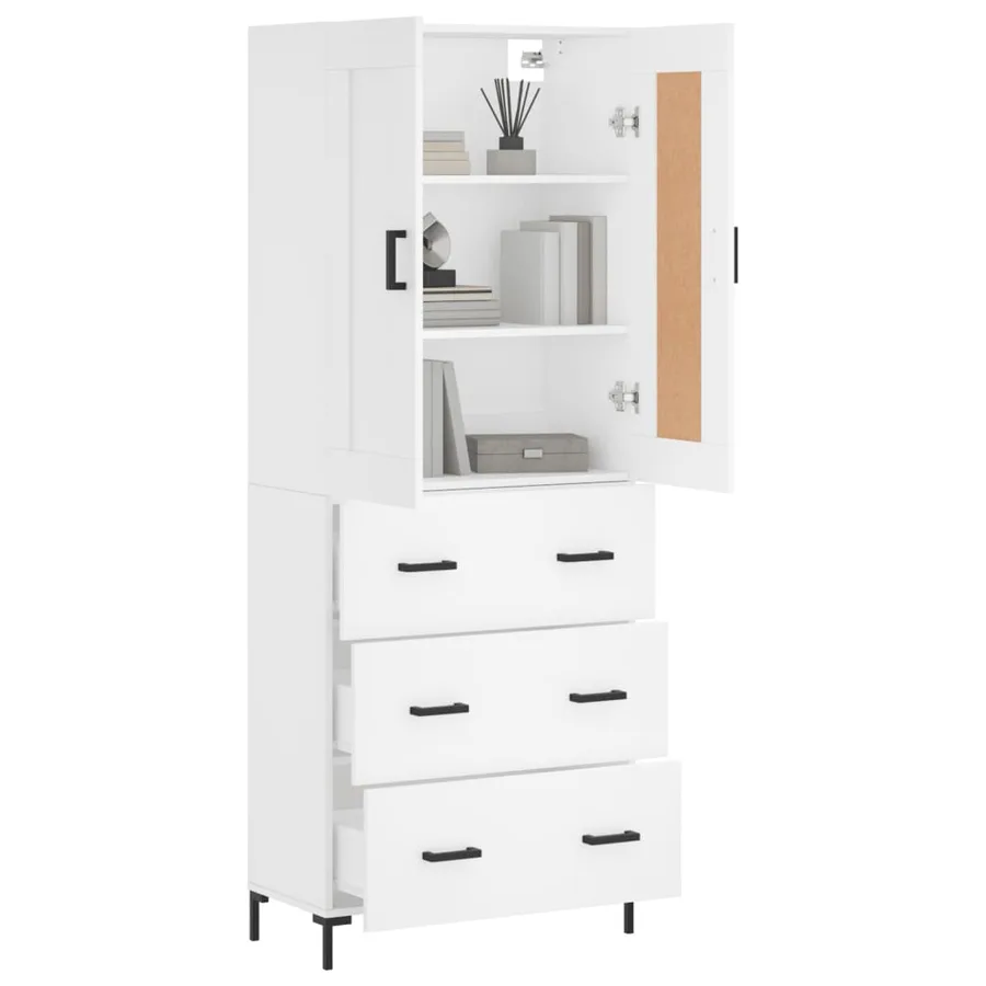 Buffet haut Blanc 69,5x34x180 cm Bois d'ingénierie - 3