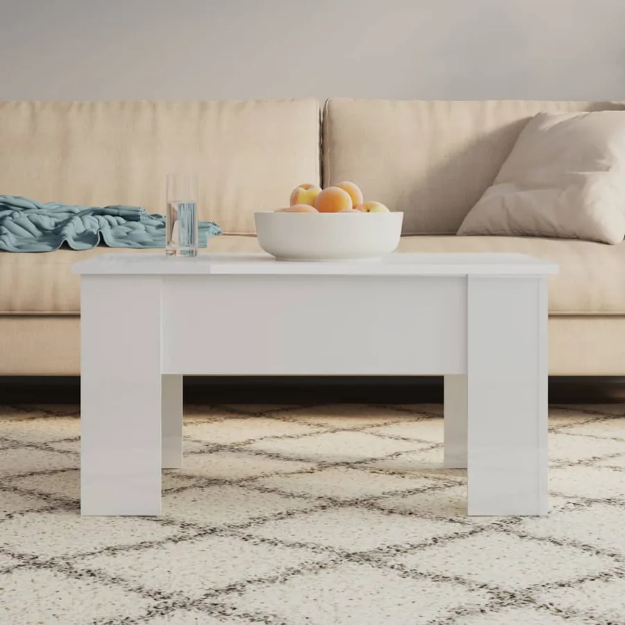 Table basse blanc brillant 79x49x41 cm bois d'ingénierie