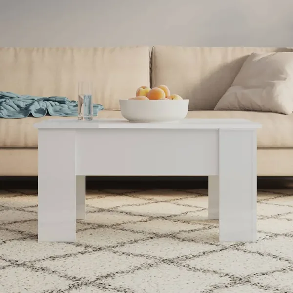 Table basse blanc brillant 79x49x41 cm bois d'ingénierie