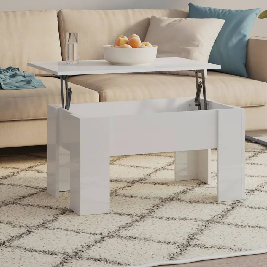 Table basse blanc brillant 79x49x41 cm bois d'ingénierie - 7