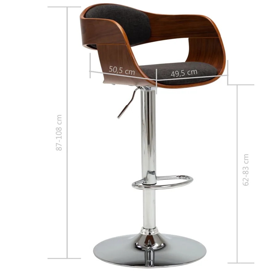 Tabouret de bar Gris Bois courbé et tissu - 8