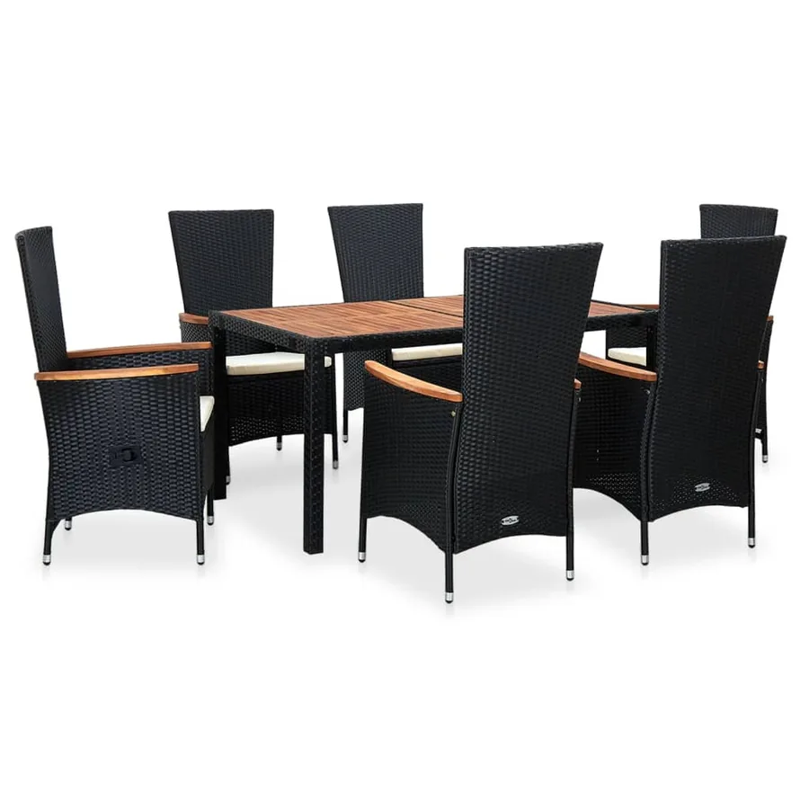 Ensemble à manger d'extérieur 7pcs Résine tressée acacia Noir - 2