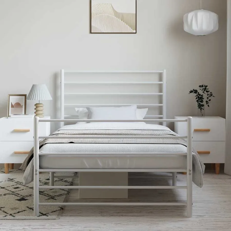Cadre de lit métal sans matelas et pied de lit blanc 100x200 cm - 3