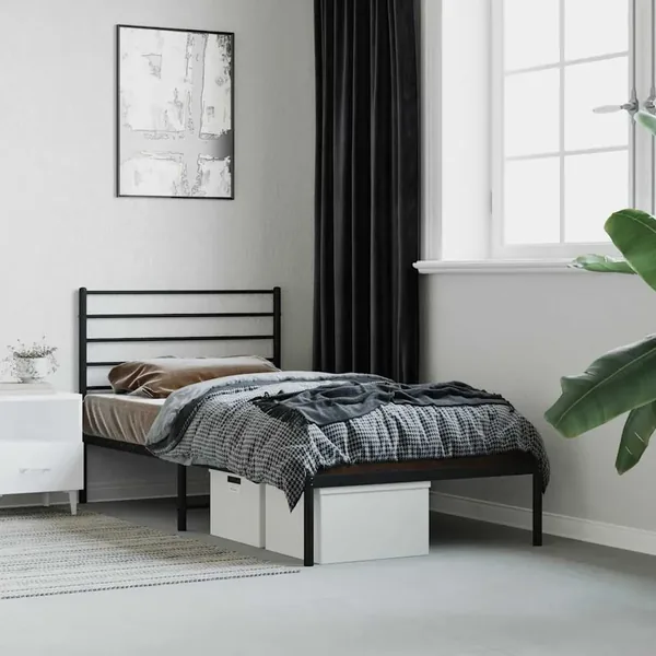 Cadre de lit métal sans matelas avec tête de lit noir 107x203cm