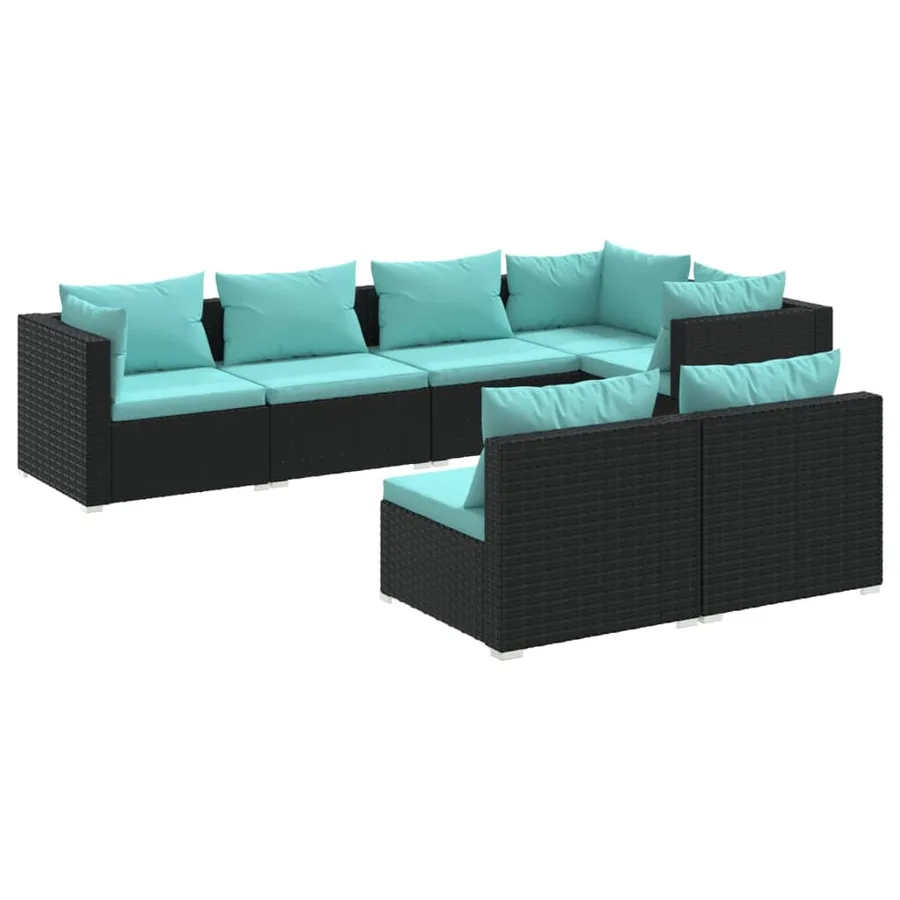 Salon de jardin 7 pcs avec coussins Noir Résine tressée 70 x 70 x 60,5 cm - 57,5 kg - 2