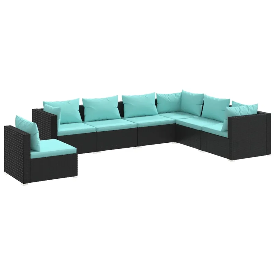 Salon de jardin 7 pcs avec coussins Résine tressée Noir - 2