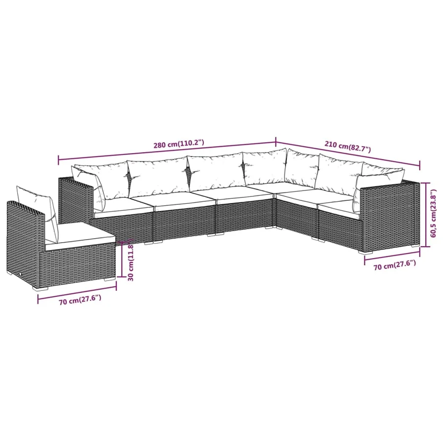 Salon de jardin 7 pcs avec coussins Résine tressée Noir - 7