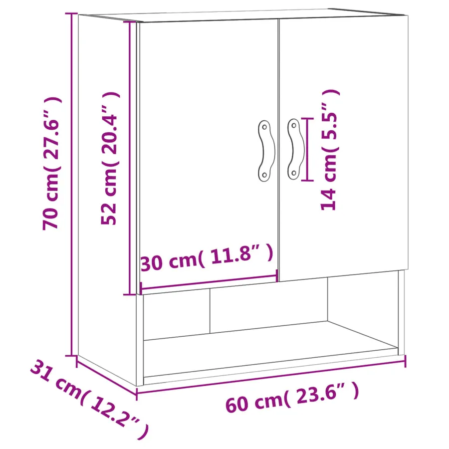 Armoire murale blanc 60x31x70 cm bois d'ingénierie - 12