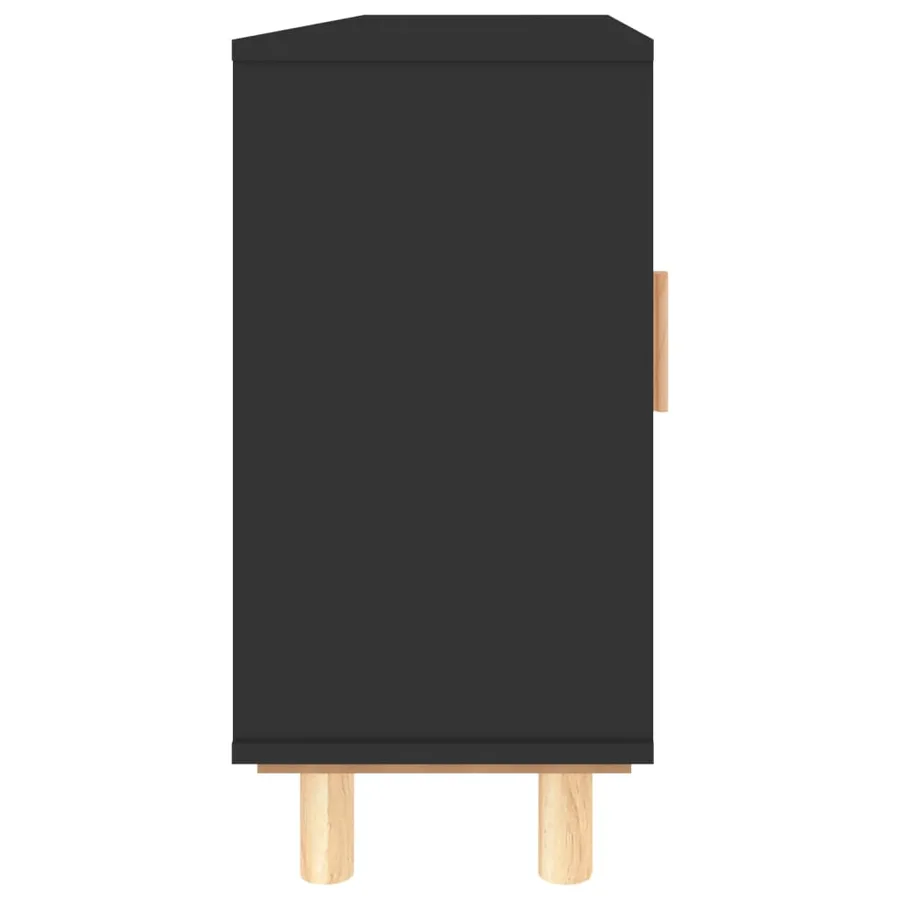 Buffet Noir 105x30x60 cm Bois de pin massif et rotin naturel - 6