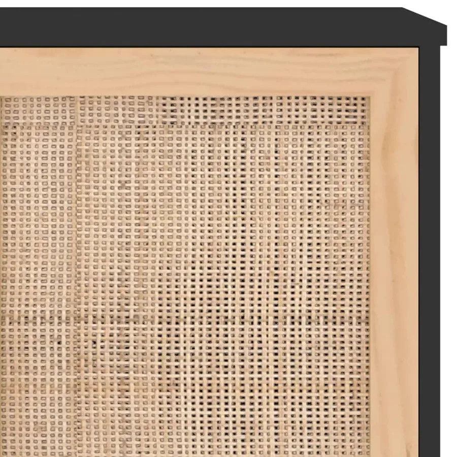 Buffet Noir 105x30x60 cm Bois de pin massif et rotin naturel - 7