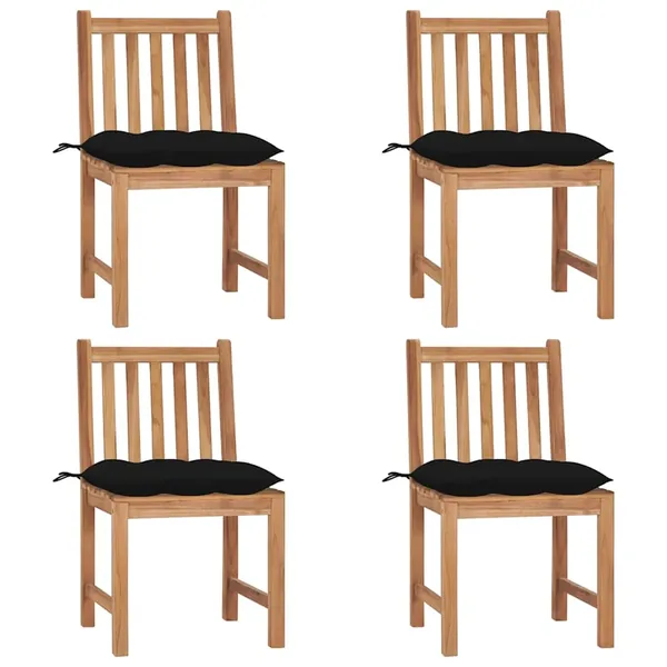 Chaises de jardin lot de 4 avec coussins Bois de teck massif