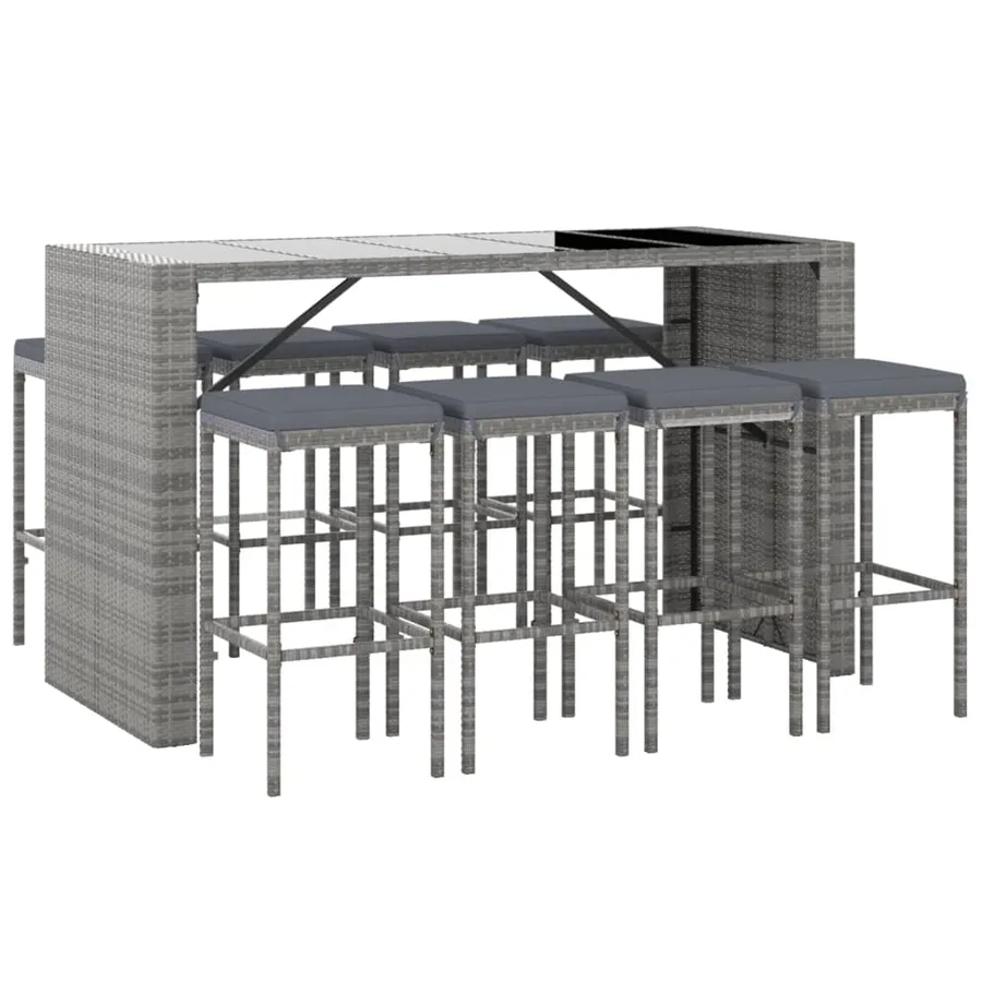 Ensemble de bar de jardin 9 pcs avec coussins gris poly rotin - 3