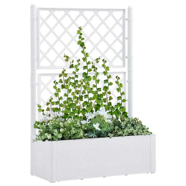 Lit surélevé de jardin et treillis et système d'arrosage Blanc