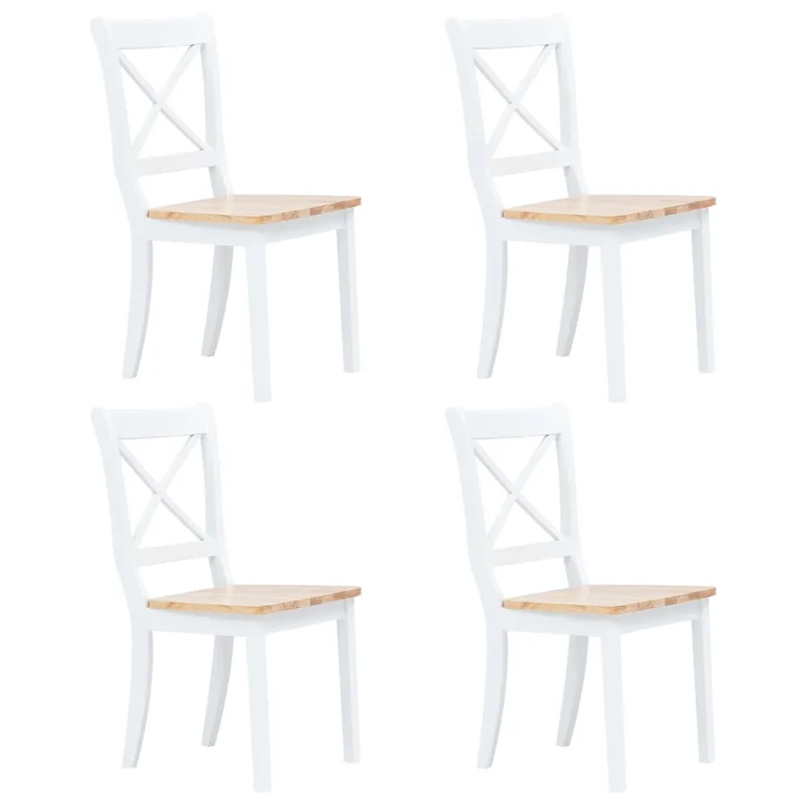 Chaises à manger lot de 4 blanc et bois clair bois hévéa massif