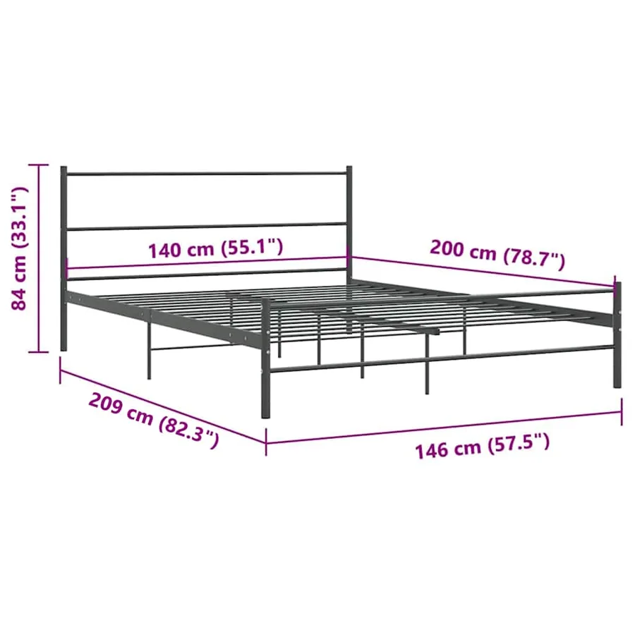 Cadre de lit sans matelas gris métal 140x200 cm - 7