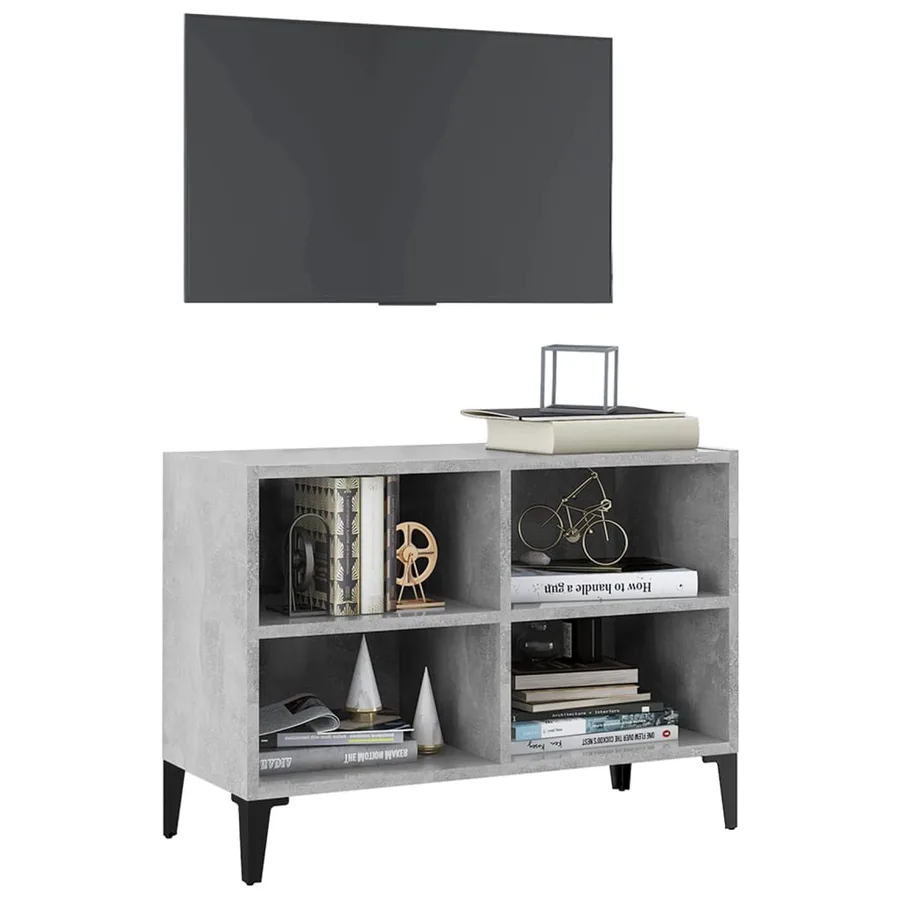 Meuble TV avec pieds en métal Gris béton 69,5x30x50 cm - 3