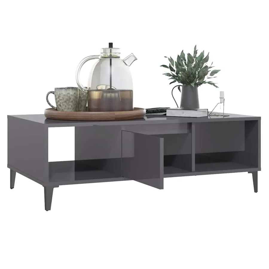Table basse gris brillant 103,5x60x35 cm bois d'ingénierie - 4