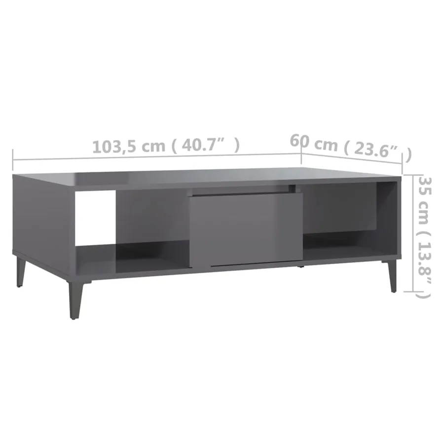Table basse gris brillant 103,5x60x35 cm bois d'ingénierie - 9