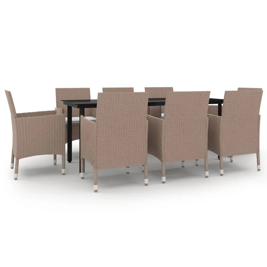 Ensemble à manger de jardin coussins 9 pcs Résine tressée Verre - 2