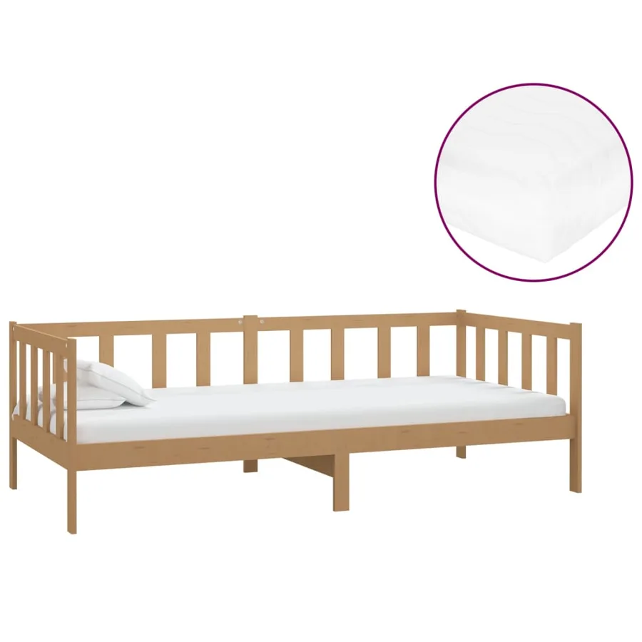 Lit de repos et matelas 90x200cm Marron miel Bois de pin massif - 2