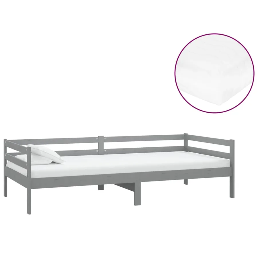 Lit de repos avec matelas 90x200 cm Gris Bois de pin massif - 2