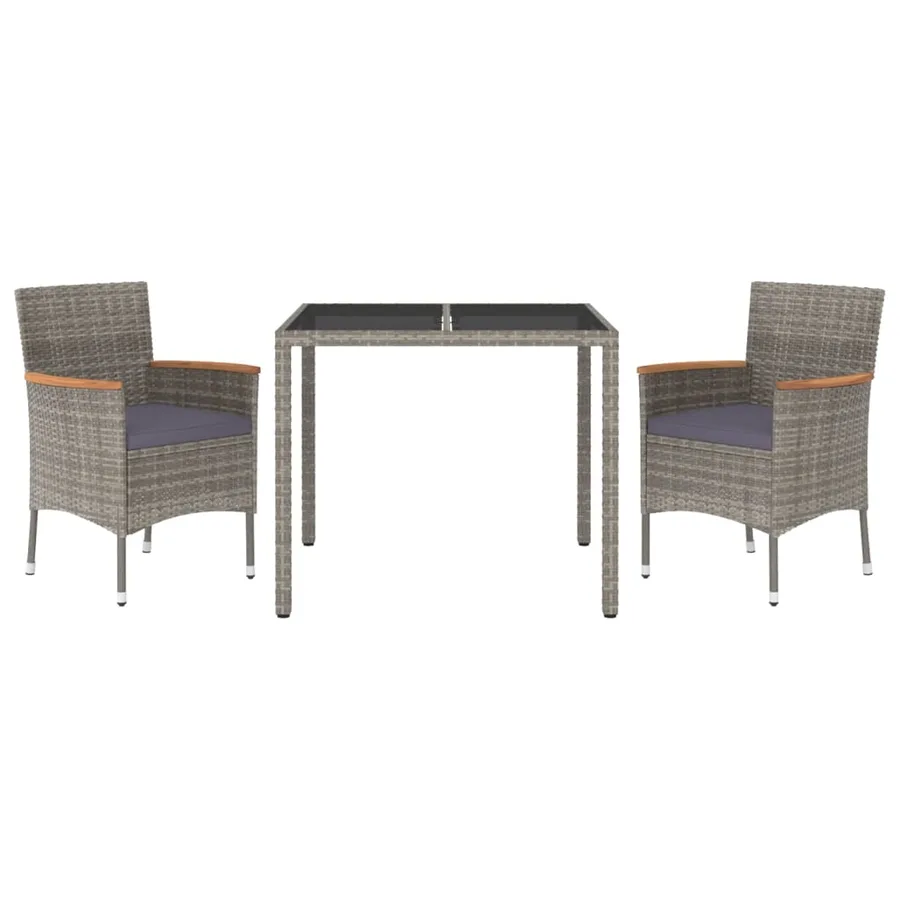 Ensemble à manger de jardin 3 pcs coussins gris résine tressée - 2