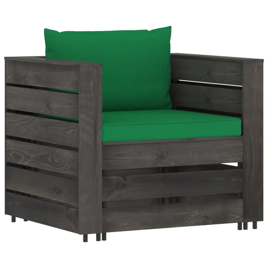 Salon de jardin 2 pcs avec coussins Bois imprégné de gris - 2