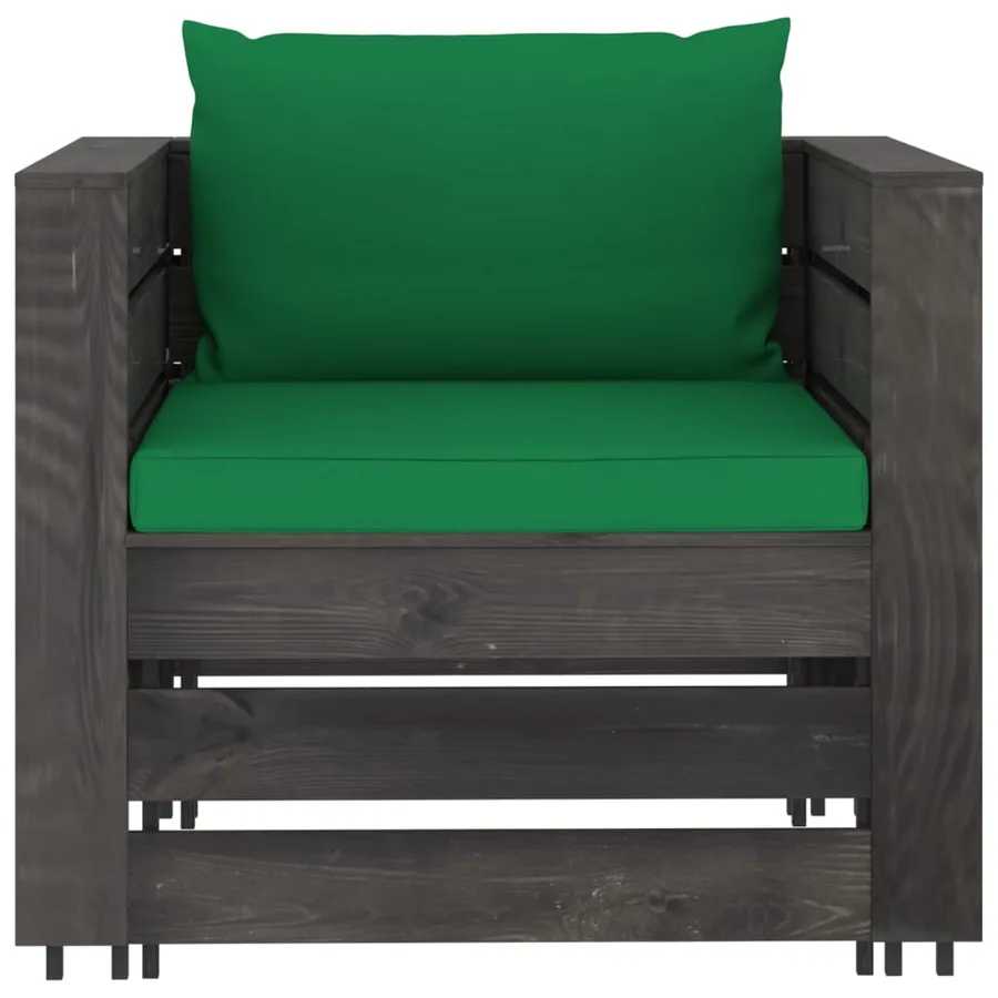 Salon de jardin 2 pcs avec coussins Bois imprégné de gris - 4