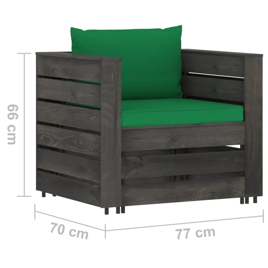 Salon de jardin 2 pcs avec coussins Bois imprégné de gris - 7