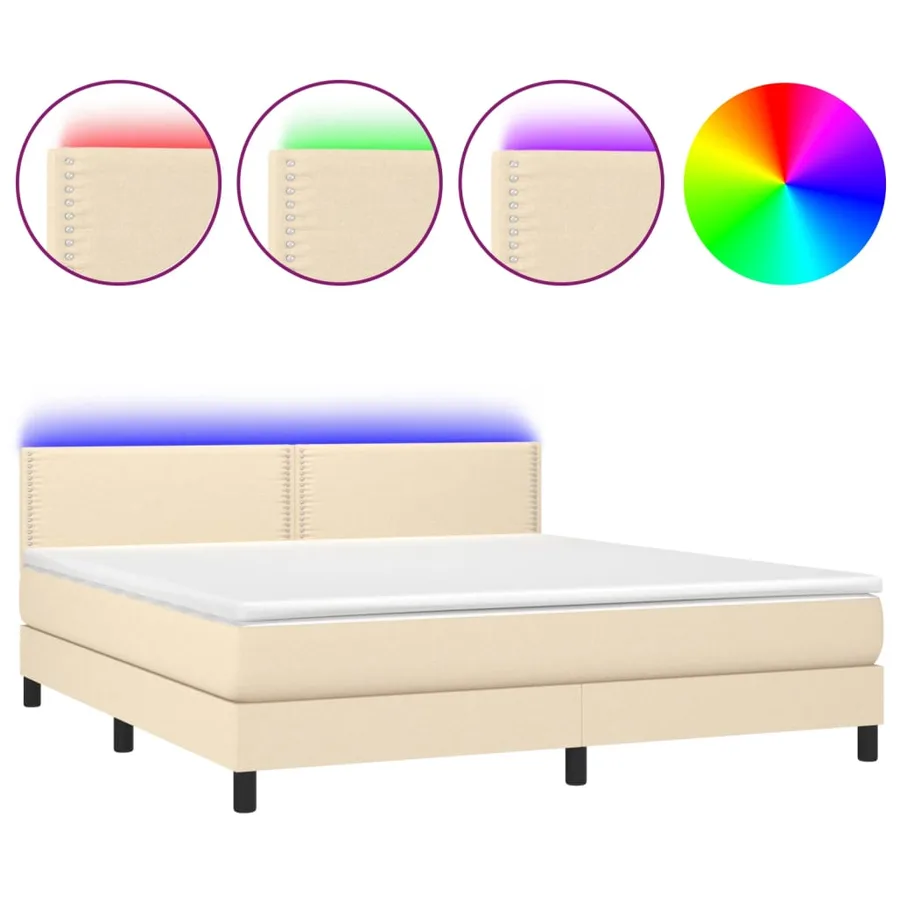 Sommier à lattes de lit avec matelas LED Crème 180x200 cm Tissu - 2
