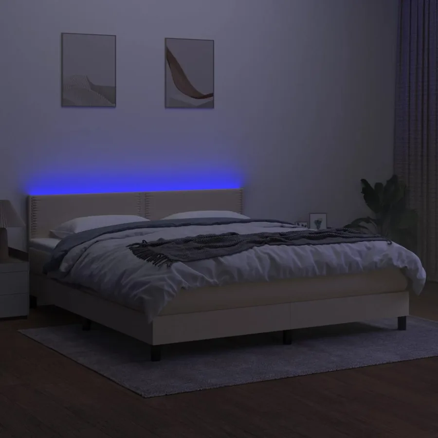 Sommier à lattes de lit avec matelas LED Crème 180x200 cm Tissu - 4