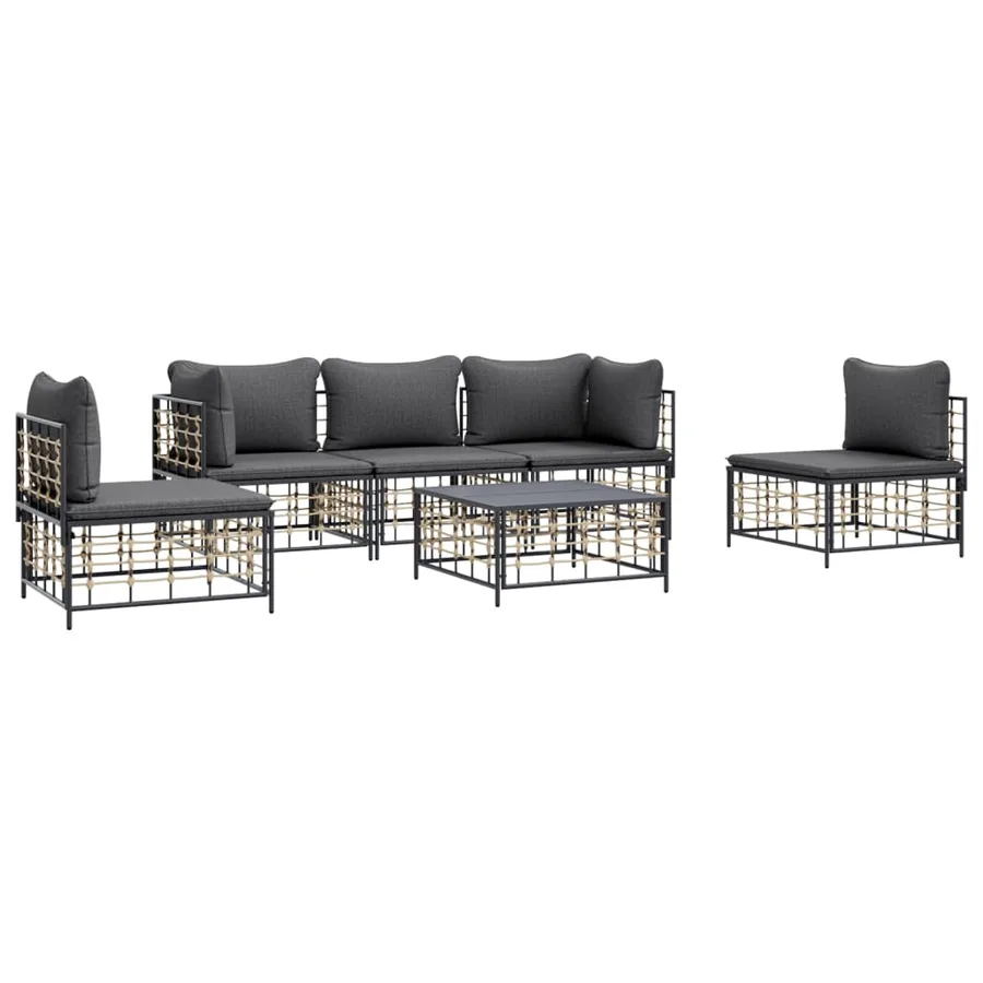 Salon de jardin 6 pcs avec coussins anthracite résine tressée - 3