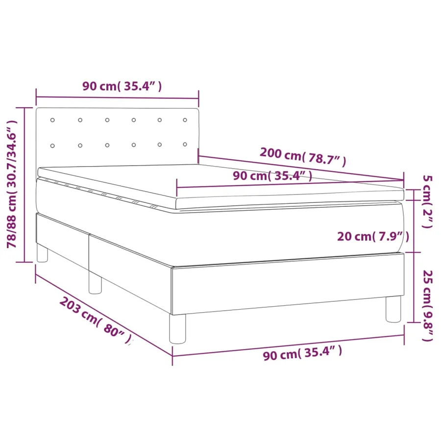 Sommier à lattes de lit avec matelas Crème 90x200 cm Tissu - 7