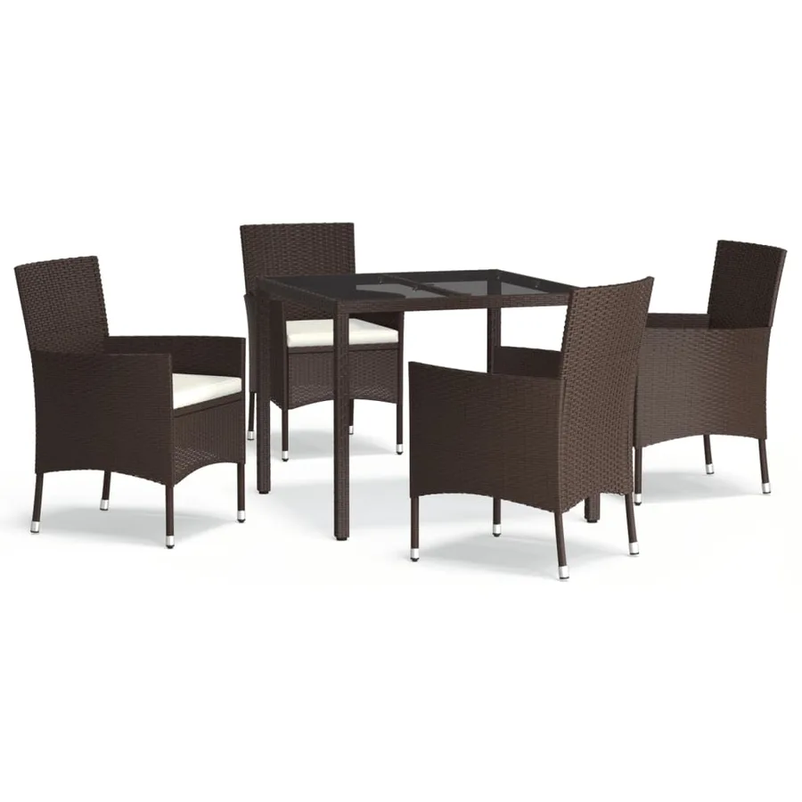 Ensemble à manger de jardin 5 pcs et coussins marron poly rotin - 2