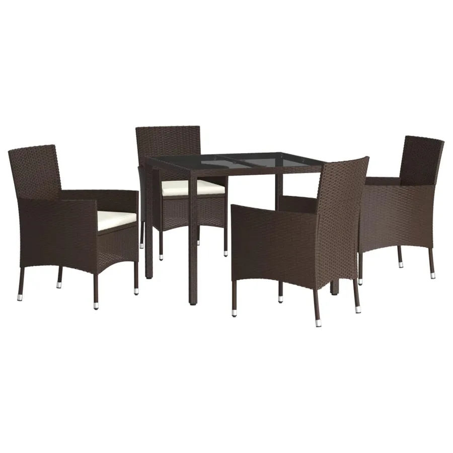 Ensemble à manger de jardin 5 pcs et coussins marron poly rotin - 3