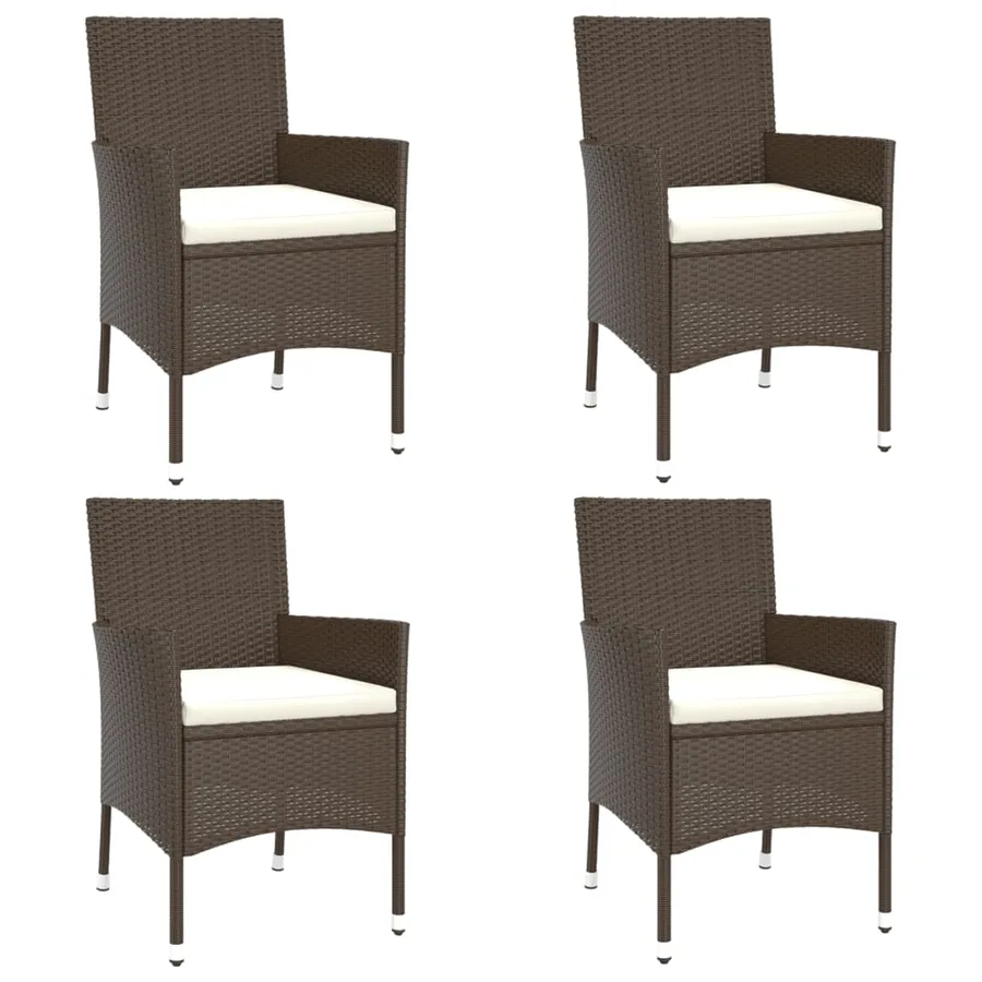Ensemble à manger de jardin 5 pcs et coussins marron poly rotin - 4
