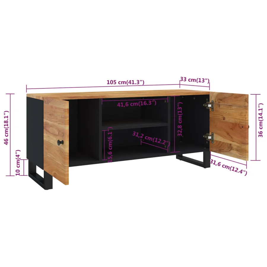 Meuble TV 105x33x46 cm Bois d'acacia massif - 10