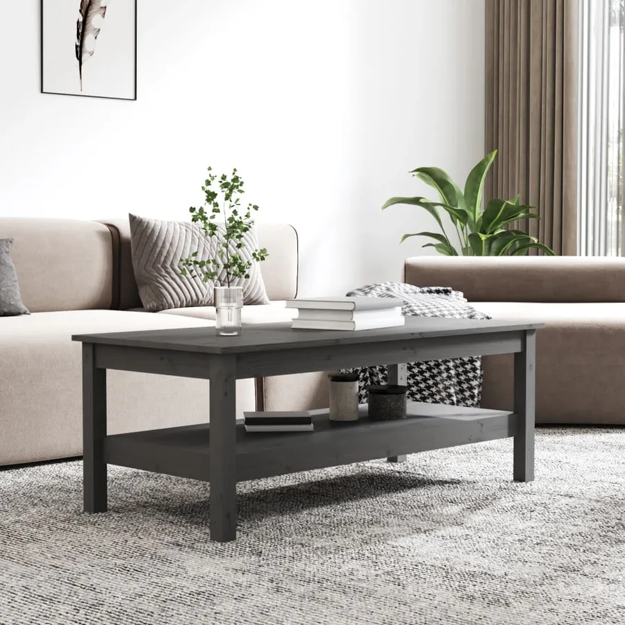 Table basse Gris 110x50x40 cm Bois massif de pin - 5