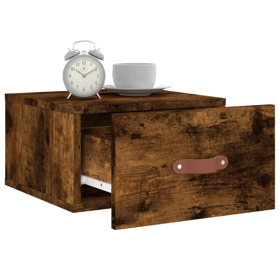 Table de chevet murale chêne fumé 35x35x20 cm - 10