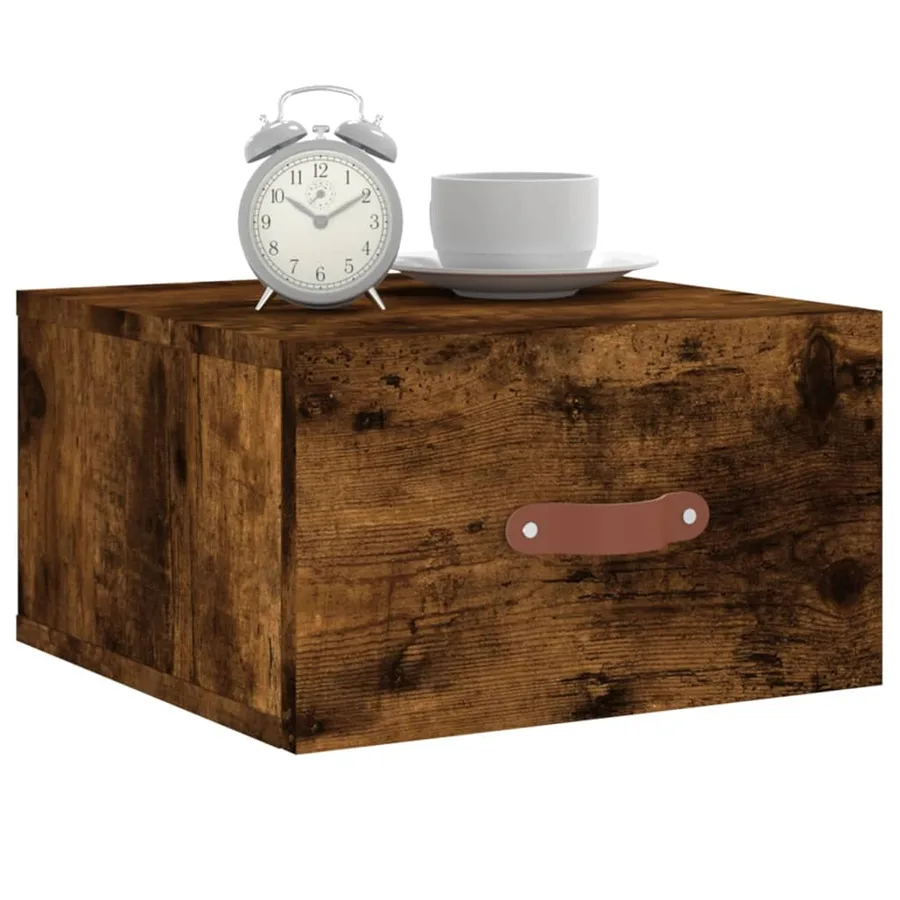 Table de chevet murale chêne fumé 35x35x20 cm - 9