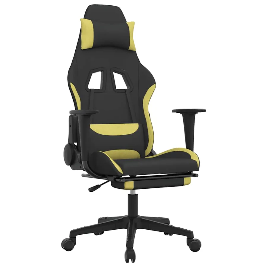 Chaise de jeu de massage avec repose-pied Noir et vert clair - 2