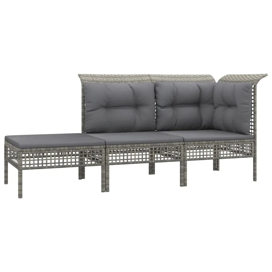 Salon de jardin 3 pcs avec coussins Gris Résine tressée - 2