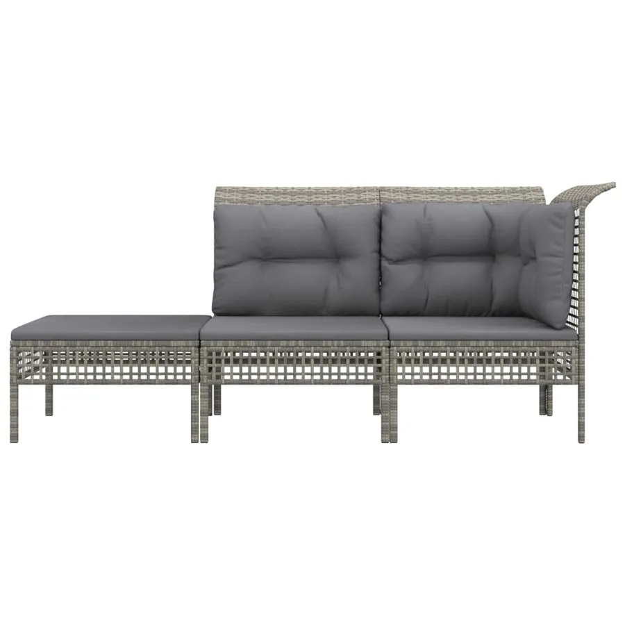 Salon de jardin 3 pcs avec coussins Gris Résine tressée - 3