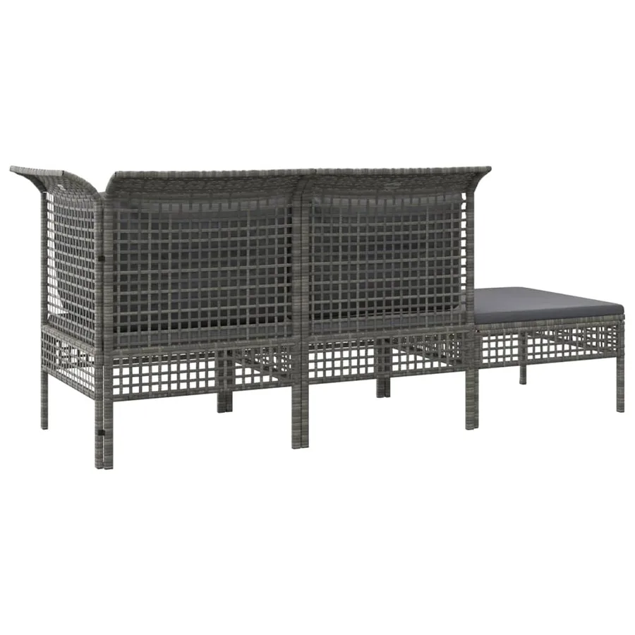 Salon de jardin 3 pcs avec coussins Gris Résine tressée - 6