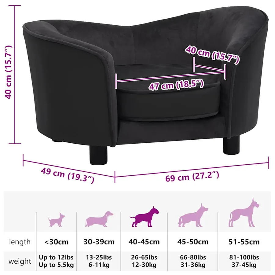 Canapé pour chien Noir 69x49x40 cm Peluche et similicuir - 9
